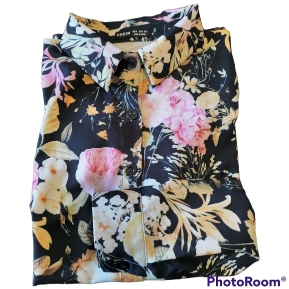 Shein black and floral blouse long sleeve women's size 4 small - Picture 3 of 6